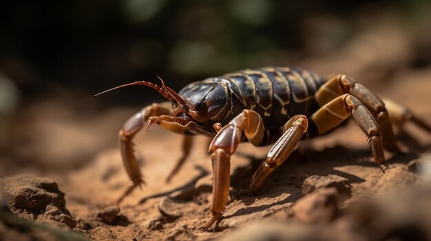 Un insecto negro y dorado se sienta en un tronco.