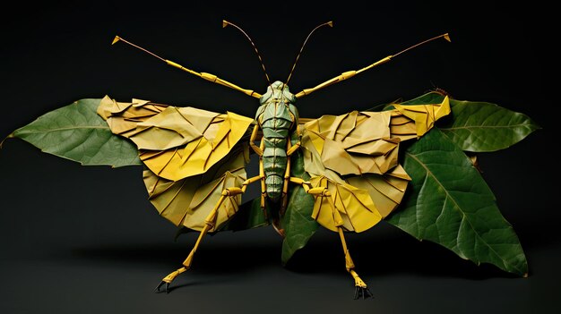 Insecto verde y amarillo sentado en una hoja CloseUp Nature Photo