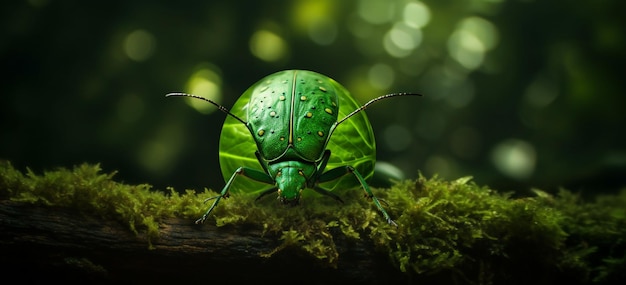 Un insecto verde con una gran bola redonda en la cabeza