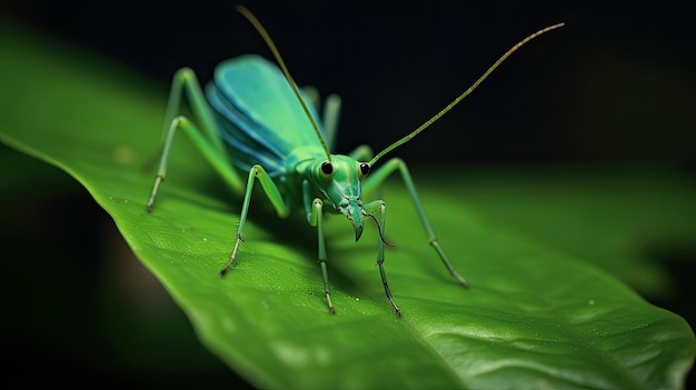 Un insecto verde en una hoja