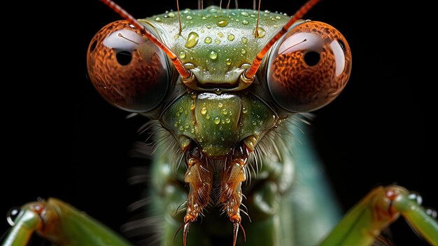 Foto un insecto verde tiene una nariz y ojos verdes