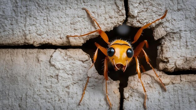 Foto insectos en la pared que salen a través de una grieta en la muralla infestación de hormigas dulces en el interior