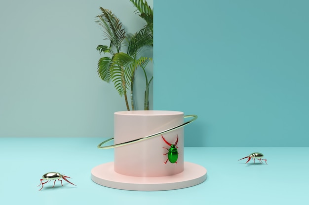 Insekten, die in Richtung Podium gehen, 3D-Anzeige für Kräuter- oder verwandte Produkte.