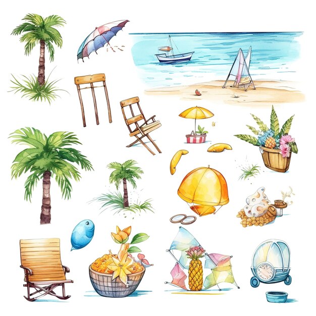 Foto insel gemalte illustrationen clip art set