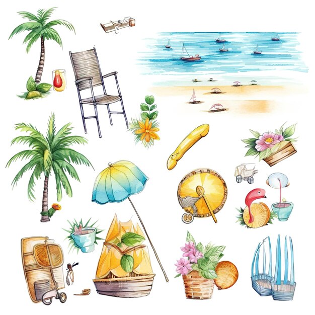 Foto insel gemalte illustrationen clip art set