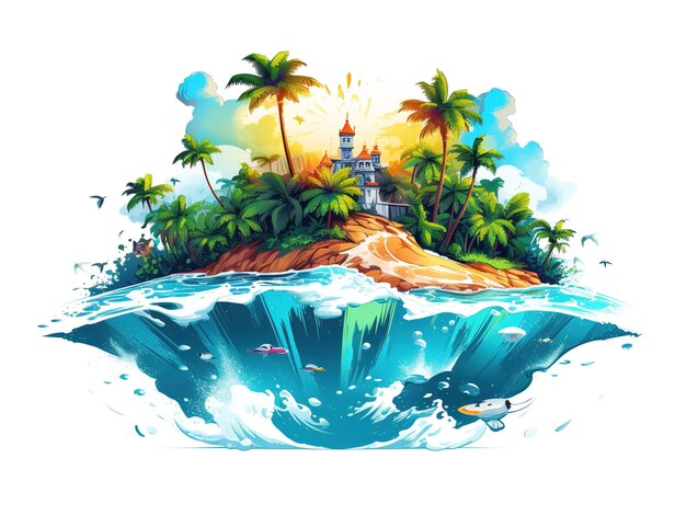 Foto insel gemalte illustrationen clip art set