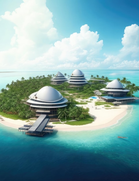 Insel mit Palmen und blauer Lagune 3D-Rendering