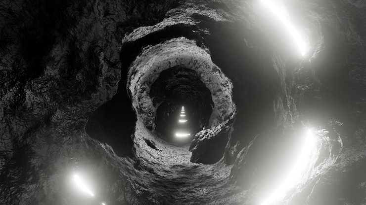 Foto inside underground stone cave background für werbung in grusel- und horrorszenen.