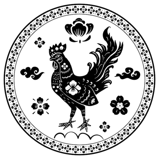 Insignia de animal de gallo chino png elemento de diseño de año nuevo negro
