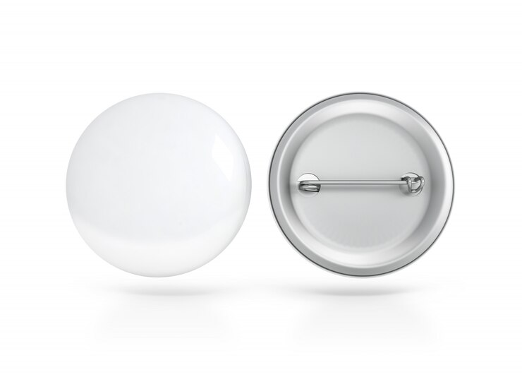 Foto insignia de botón blanco en blanco, anverso y reverso