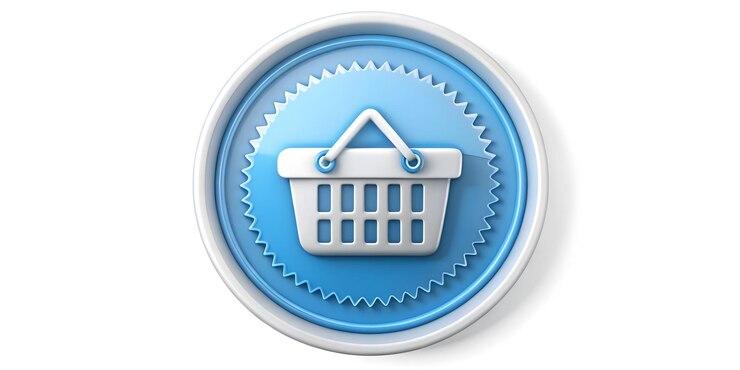 Foto insignia de descuento aislada 3d y icono de cesta de compras diseño vectorial moderno para promociones minoristas y