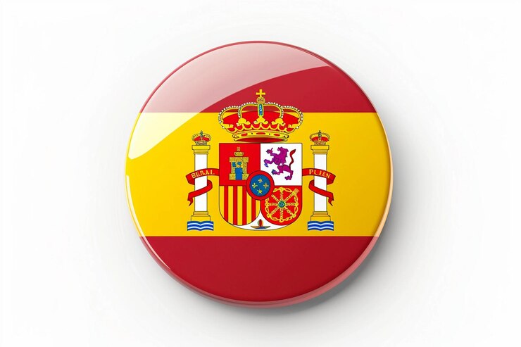 Insignia de España botón de brillo redondo fondo blanco