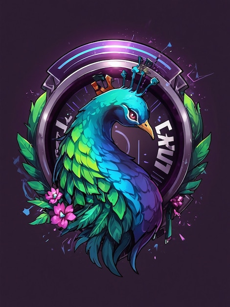 Insignia de ESports con pavo real abstracto