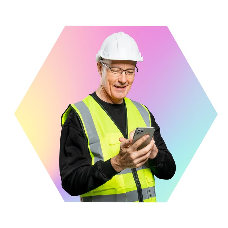 Foto insignia de hexágono png de contratista de construcción con fondo transparente