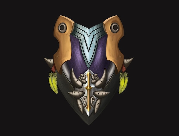 Insignia del juego de la victoria. escudo de guerra Icono de escudo de acero medieval aislado sobre fondo blanco.