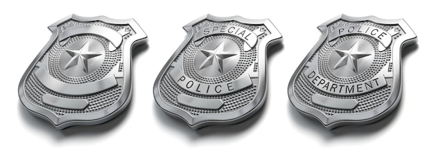 Foto insignia de metal de la policía aislada en blanco signo y símbolo de la policía