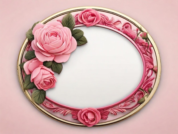 Insígnia oval floral com moldura de rosa