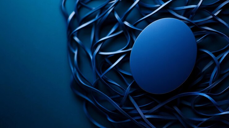 Foto una insignia ovalada azul audaz se destaca contra un telón de fondo de líneas azules abstractas que simbolizan la singularidad