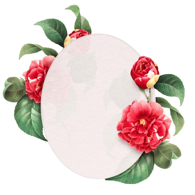Insignia ovalada botánica con marco de rosa roja Png