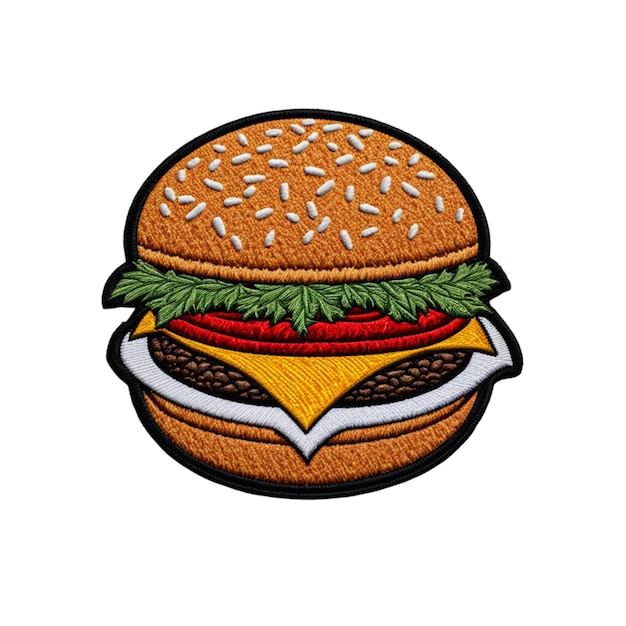 insignia de parche bordada con el logotipo de la hamburguesa en un fondo transparente aislado
