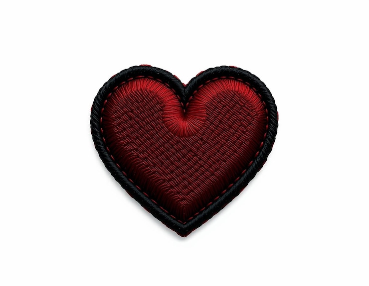 Foto insignia de parche bordado con corazón en fondo transparente aislado png generativo ai