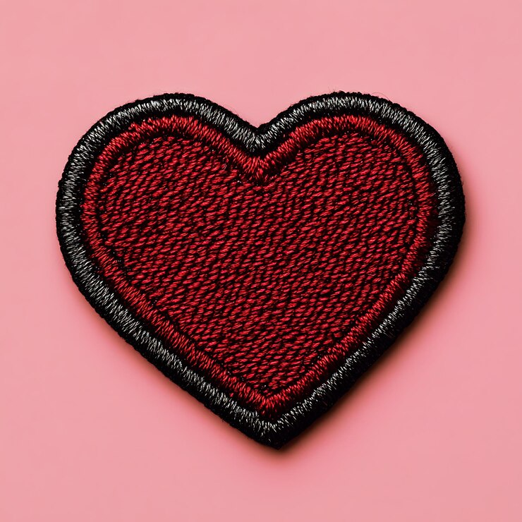Foto insignia de parche de corazón rojo bordado aislado sobre fondo blanco