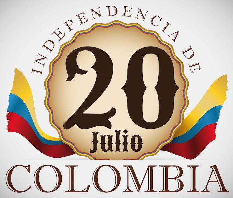 Foto insignia patriótica com bandeiras tricolores para a celebração do dia da independência da colômbia