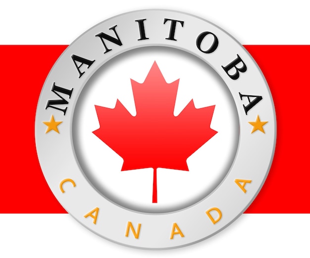 Insignia plateada con bandera de Manitoba y Canadá.