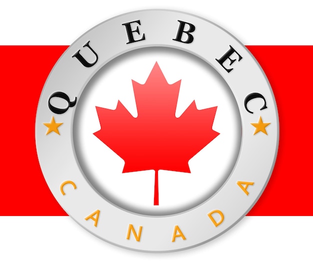 Insignia plateada con bandera de Quebec y Canadá.