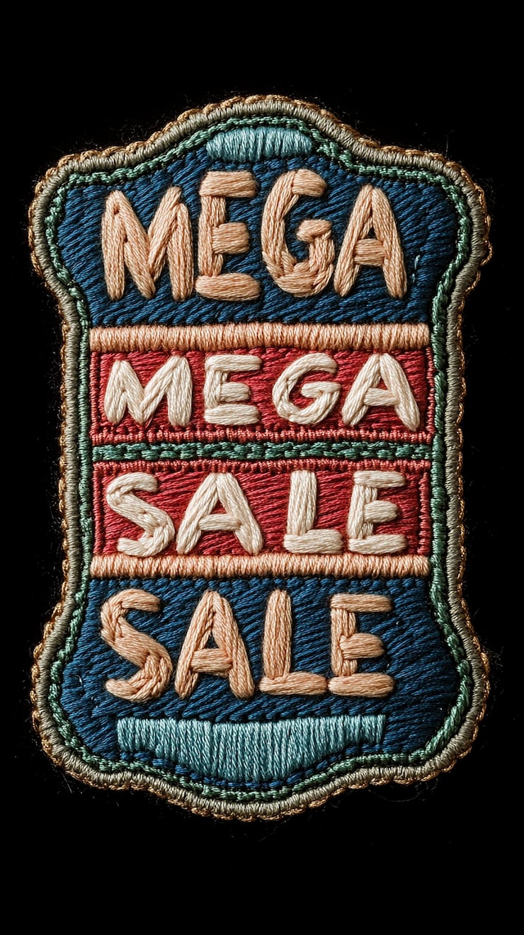 Foto insignia publicitaria bordada que dice venta