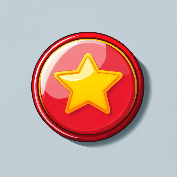 Foto insignia vermelha colorida com desenho de estrela amarela representando conquista
