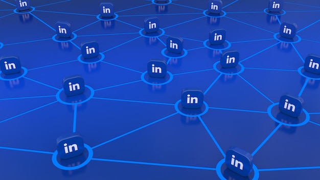 Insignias 3D con el logotipo de Linkedin en un tablero Concepto de comunicación a través de esta red social
