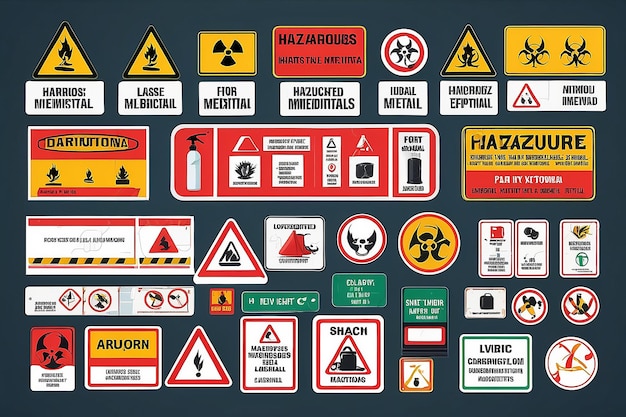 Foto insígnias e rótulos de segurança para materiais perigosos ilustração vetorial em estilo plano