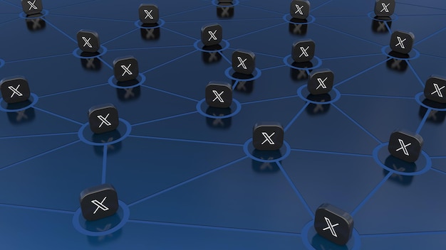 Insignias con el logotipo X en un tablero que representa el concepto de comunicación a través de esta red