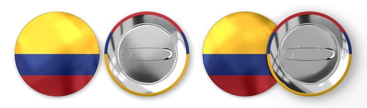 Foto insignias redondas de colombia con bandera del país sobre fondo blanco ilustración 3d