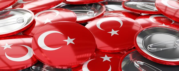 Insígnias redondas da Turquia com bandeira do país conceito de votação eleitoral ilustração 3D