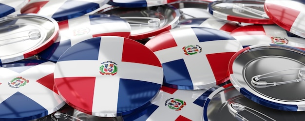 Insignias redondas de la República Dominicana con bandera del país concepto de votación de las elecciones ilustración 3D