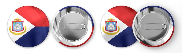 Foto insignias redondas de sint maarten con bandera del país sobre fondo blanco ilustración 3d