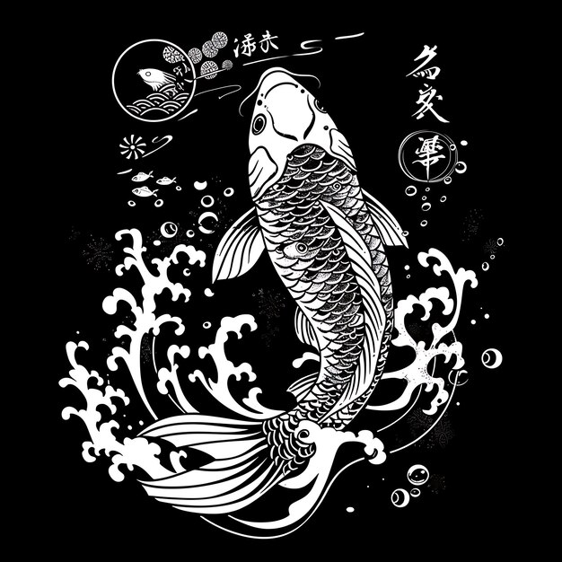 Insignien des Noble Koi Fish Order Logo mit einem Koi Fish Swim Kreatives Logo Design Tätowierungsumriss