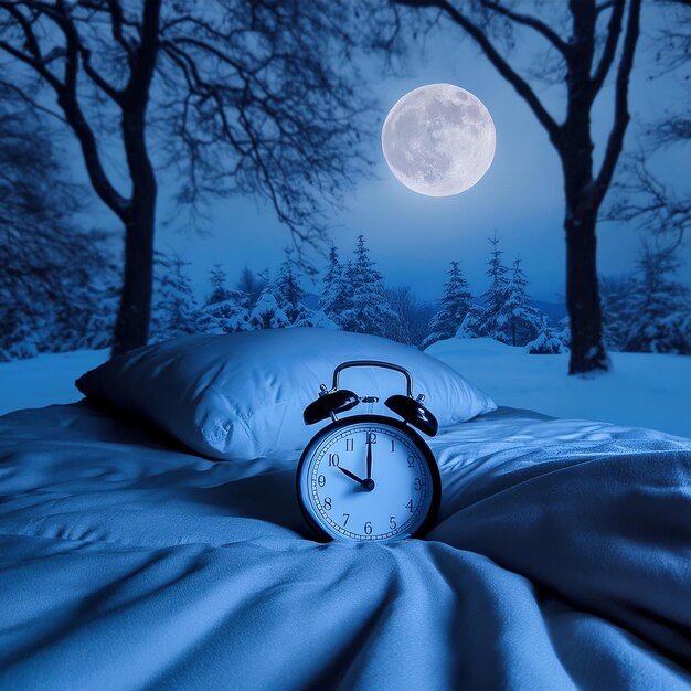 Foto insomnio nocturno de invierno con luz de luna y nieve