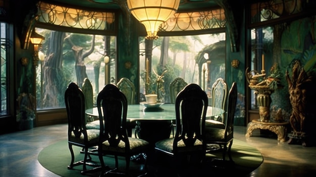 Inspiração de design de interiores da beleza da sala de jantar em estilo Art Nouveau Art Deco