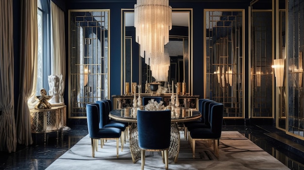 Inspiração de design de interiores da beleza da sala de jantar estilo Art Deco Glamorous