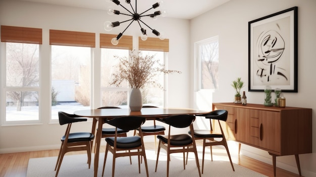 Inspiração de design de interiores da beleza da sala de jantar estilo escandinavo moderno MidCentury