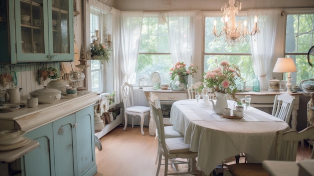 Inspiração de design de interiores de Farmhouse Shabby Chic estilo sala de jantar beleza