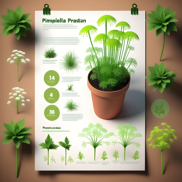 Inspiração infográfica sobre a planta Pimpinella pruatjan