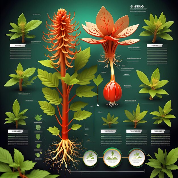 Inspiração para um infográfico sobre Panax ginseng em 3D