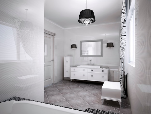 Foto inspiración para el baño moderno en colores claros. tema de albaricoque pálido. render 3d