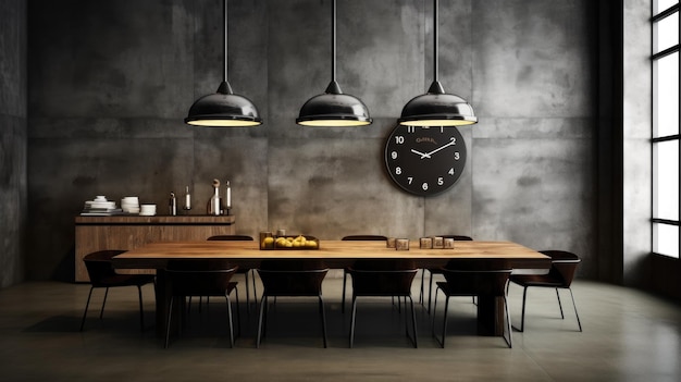 Inspiración en el diseño de interiores de la belleza del comedor de estilo minimalista industrial