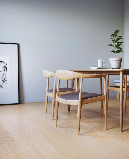 Inspiración en el diseño de interiores de escritorio y silla de habitación simple de representación 3d