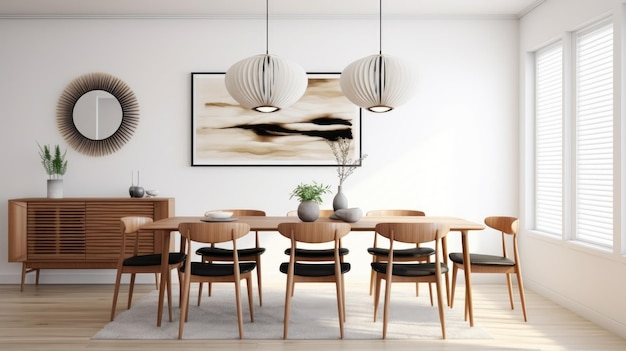 Inspiración de diseño de interiores de mediados de siglo estilo escandinavo moderno comedor belleza